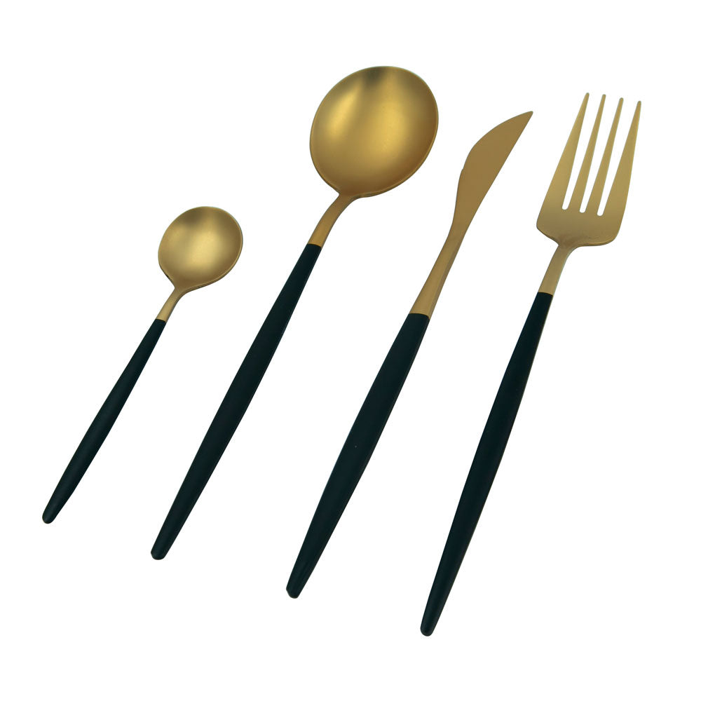 Set Cubiertos Lisboa Negro con Dorado 4 Pz