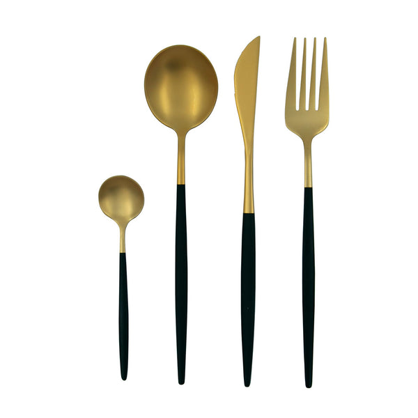 Set Cubiertos Lisboa Negro con Dorado 4 Pz