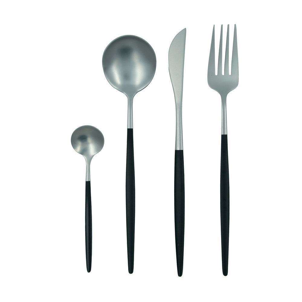 Set Cubiertos Lisboa Negro con Plata 4 Pz
