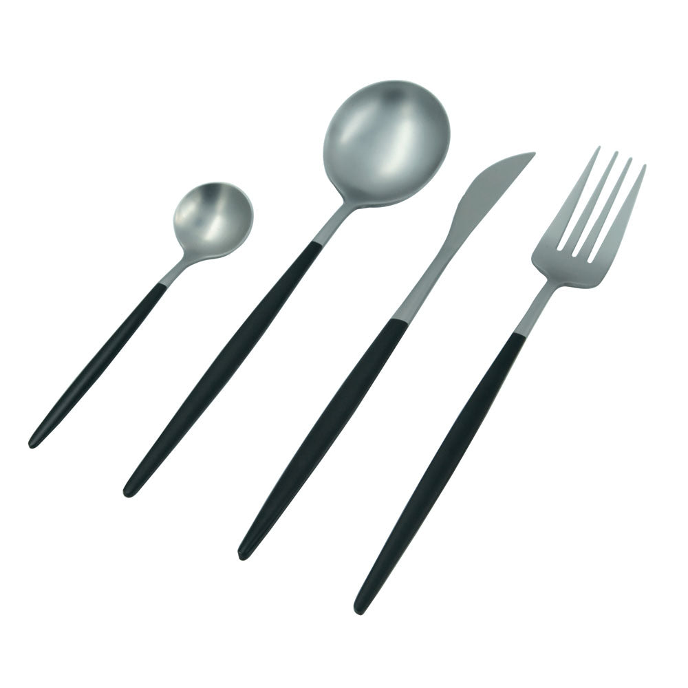 Set Cubiertos Lisboa Negro con Plata 4 Pz